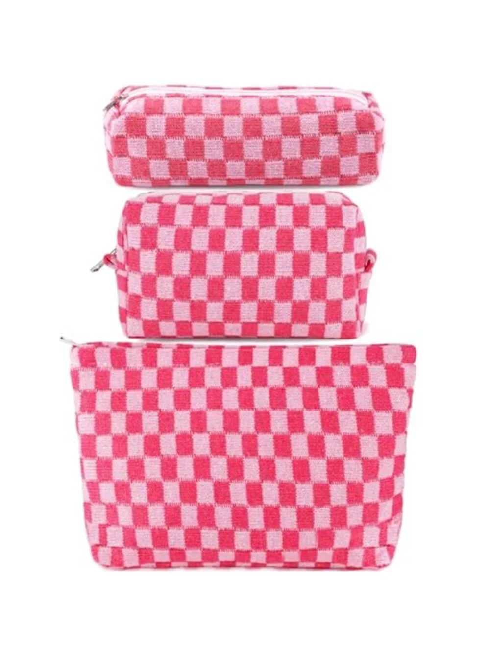 3Pcs Makeup Bag Checkered Cosmetic Bag Set Travel Toiletry Bags